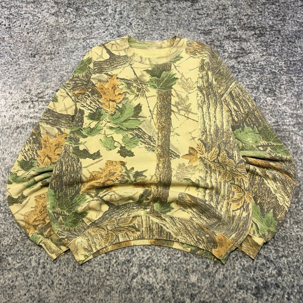 VTG Jerzees Realtree Camo Crewneck Mens XL Green Hunting Outdoor Sweatshirt